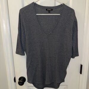 Express Charcoal V-Neck Knit Top